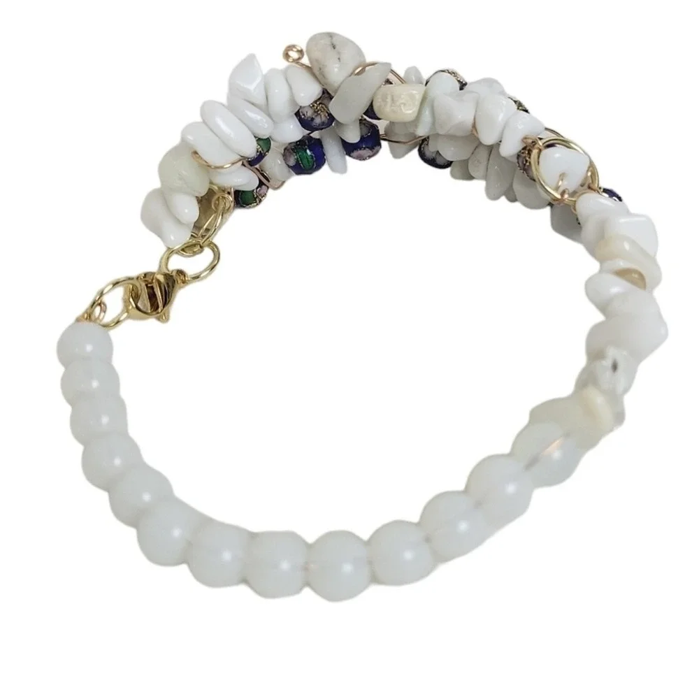 Hand-Painted Classic Cloisonne Beads White Rock Opal Beads Bracelet